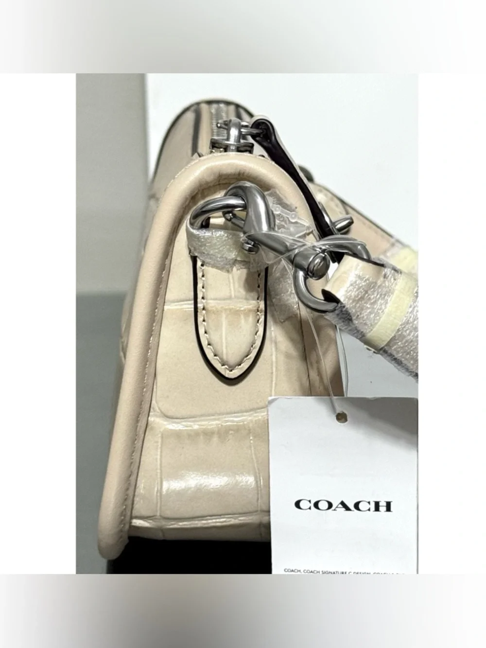 COACH Embossed Crocodile Swinger Bag 20, SILVER/ IVORY - Picture 6 of 11